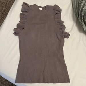 NWOT ribbed knit tank with ruffles and racer back